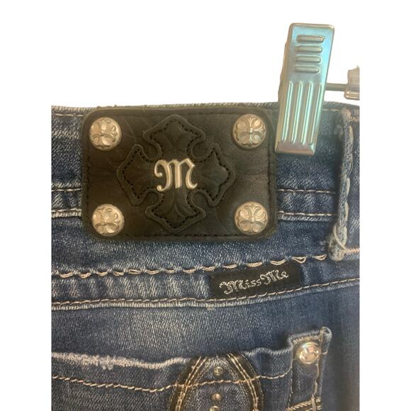 Miss Me sz‎ 31 Easy Boot Rhinestone embellished Fleur De Lis Jeans - Picture 10 of 14